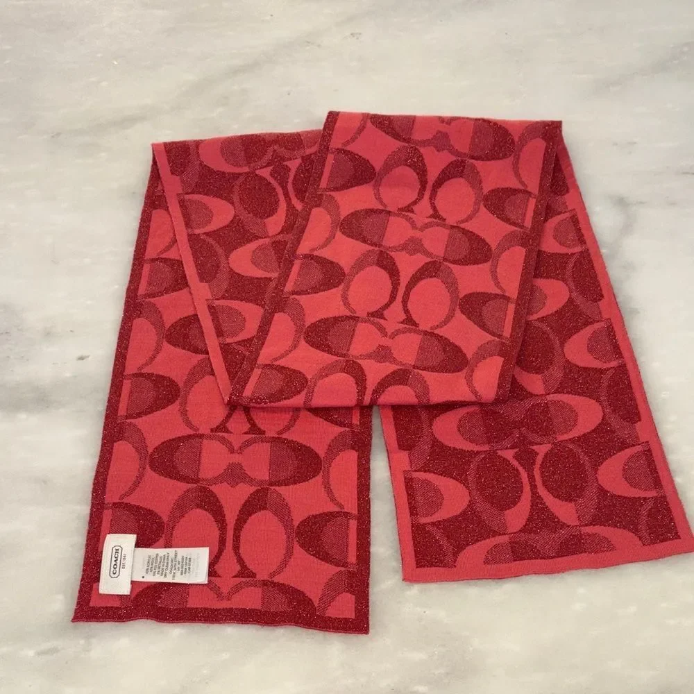 Coach Merino Wool Scarf Lurex Signature Logo Dream C Knit Scarf